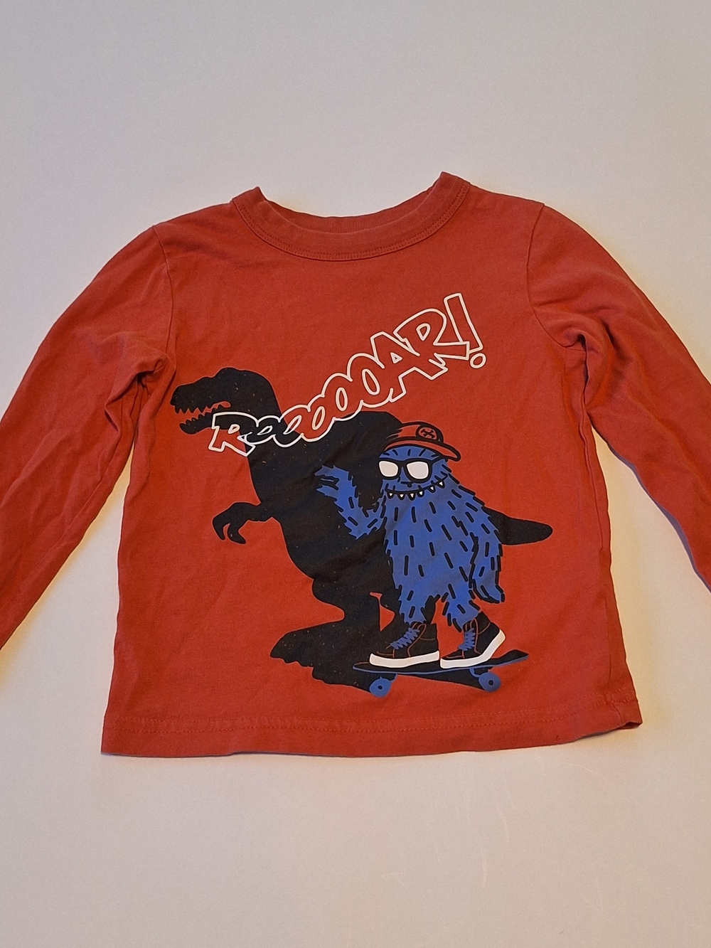 Joe Fresh Red Long-Sleeve Tee with Blue Skate Monster Graphic Size 3 Year